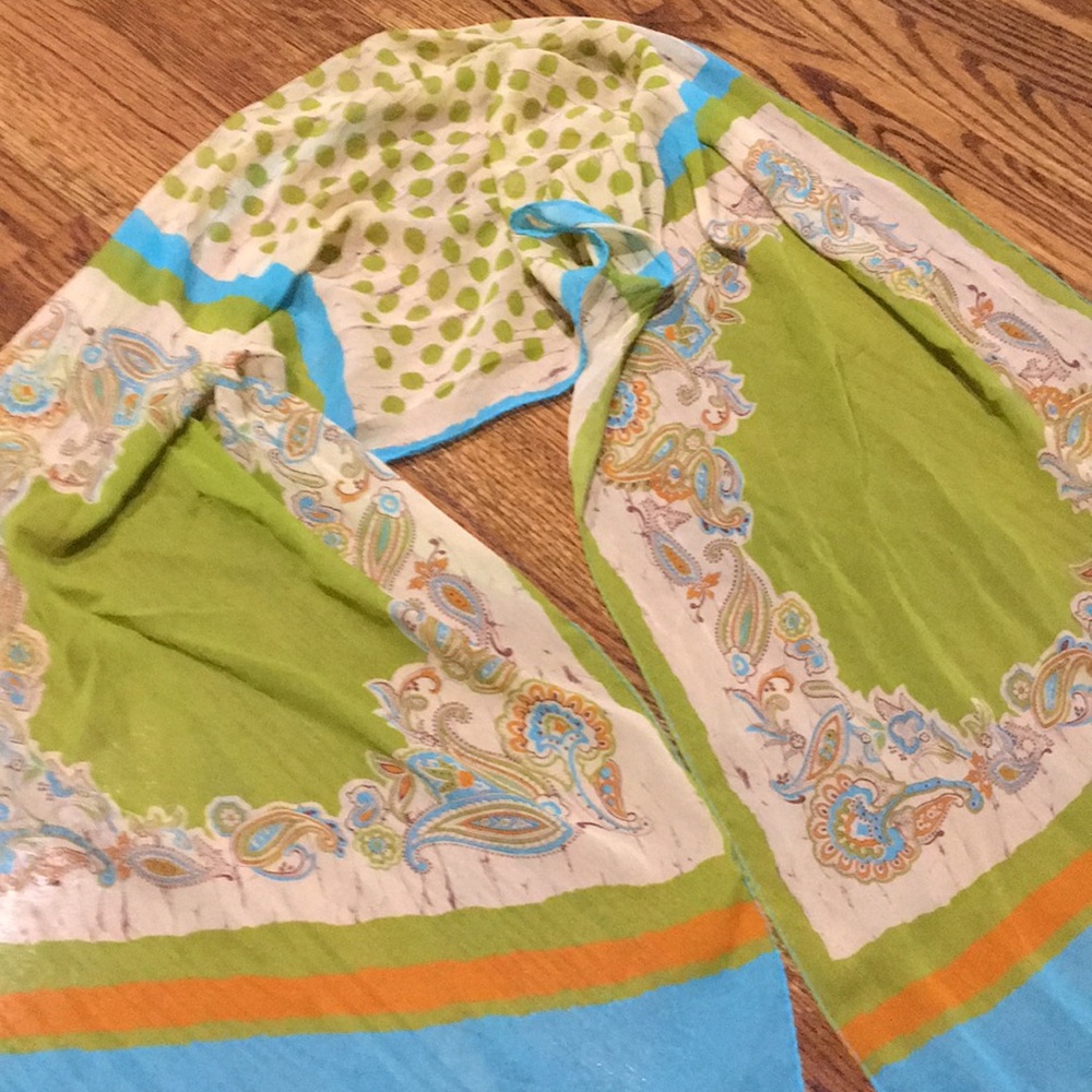 Silk Blue and Green Patterned Women's Scarf